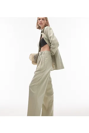 Topshop Petite co-ord straight tailored trousers in sage
