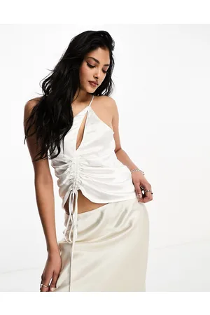 4th & Reckless Satin cut out detail one shoulder ruched top in