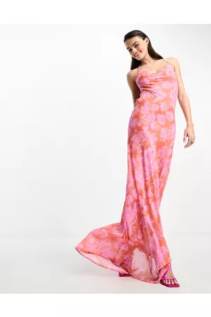 DAY 6 Cowl neck tie back puddle maxi dress in blurred pink floral
