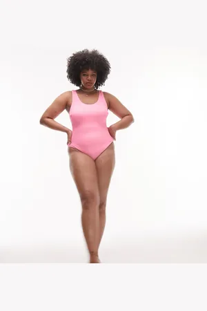 Topshop Curve scoop back crinkle swimsuit in