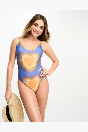 Daisy Street Square neck swimsuit in heart tie-dye