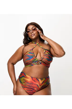 ASOS Curve high leg high waist bikini bottom in heat map zebra print