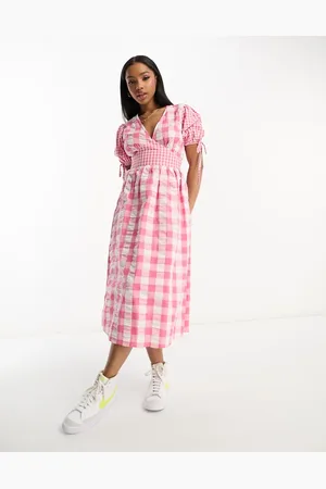 Influence Cotton poplin mixed gingham midi dress in