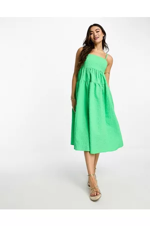 Monki Seersucker cami midi dress in