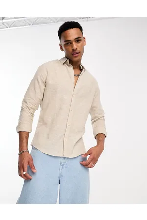 Only & Sons Linen mix long sleeve shirt in beige