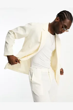 ADPT. Relaxed fit double breasted suit jacket in off linen