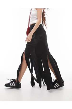 Topshop Satin and crepe splice midi skirt in