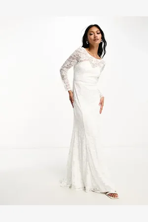 Little Mistress Bridal lace detail maxi dress with bow back in ivory