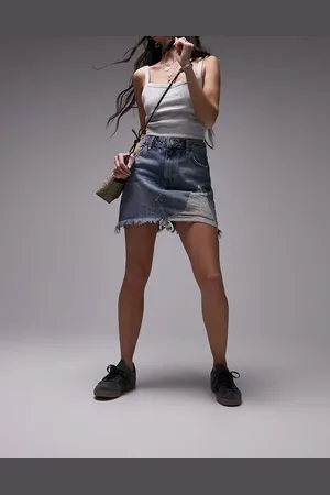 Topshop Extreme rip high waist denim skirt in mid
