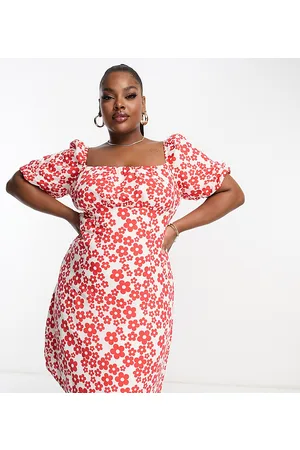 Glamorous Square neck mini smock dress tie back in floral