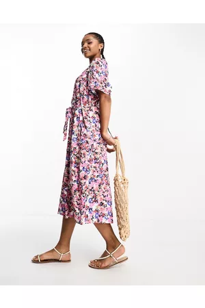 Monki Wrap midi dress in flowery print