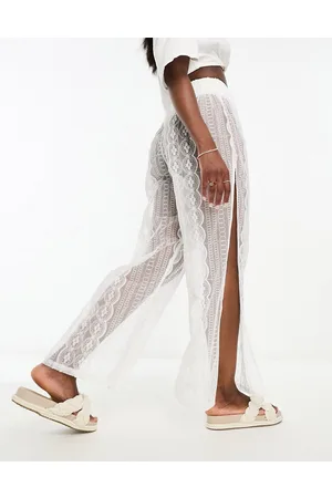 Miss Selfridge Lace side split wide leg trouser in