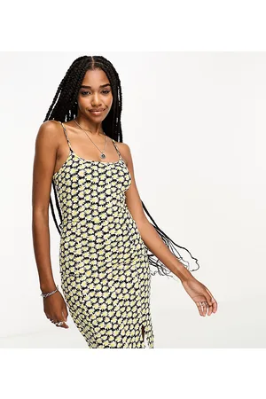 Noisy May Split front mini cami dress in yellow and floral