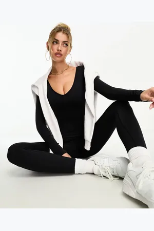 Missyempire Seamless long sleeve plunge jumpsuit in