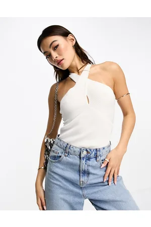 Style Cheat Halter-neck knitted top in ivory