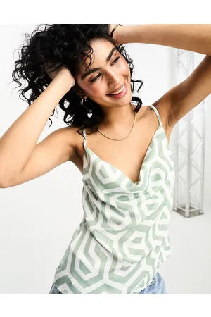 In The Style X Gemma Atkinson cowl neck cami top in green tile print