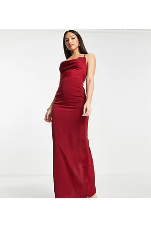 NaaNaa Cowl neck satin prom maxi dress in burgundy