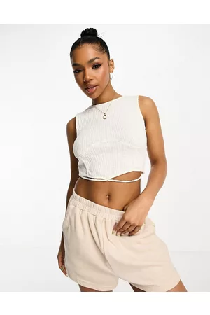 VERO MODA Ribbed crop top with tie detail in