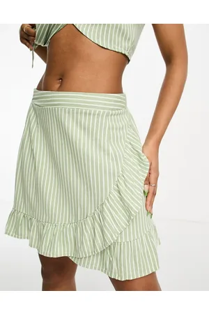 VERO MODA Linen touch frill wrap mini skirt co-ord in stripe