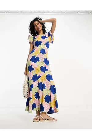 VILA Frill shoulder maxi dress in bright floral