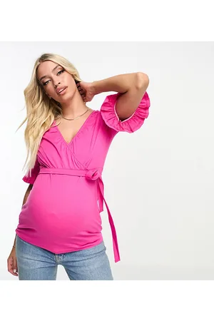 Mama;licious Mamalicious Maternity short sleeve wrap top in