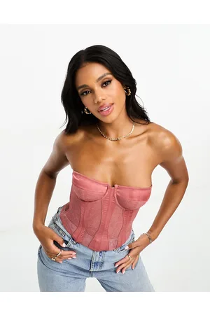 ASOS Premium panelled satin and lace corset in mink