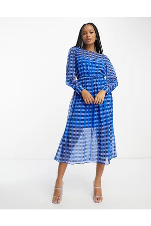 French Connection Gathered waist midi smock dress in check