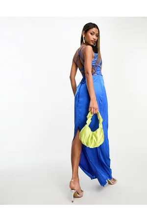 NaaNaa Satin cowl neck maxi dress with tie back detail in