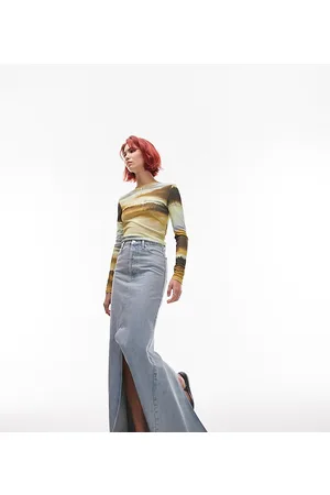 Topshop Denim double split maxi skirt in bleach