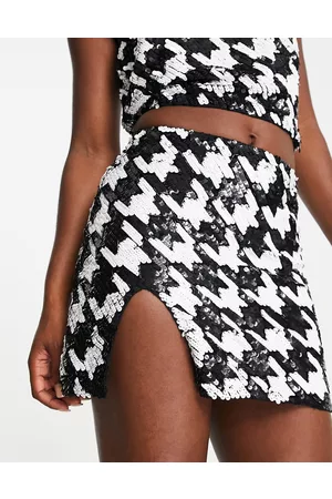 Miss Selfridge Premium festival embellished mini skirt in co-ord mono dogtooth