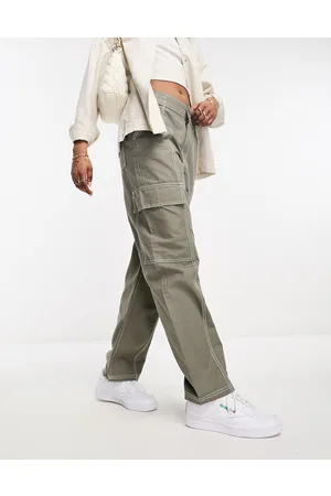 ASOS Seam detail cargo trouser in khaki with contrast stitch