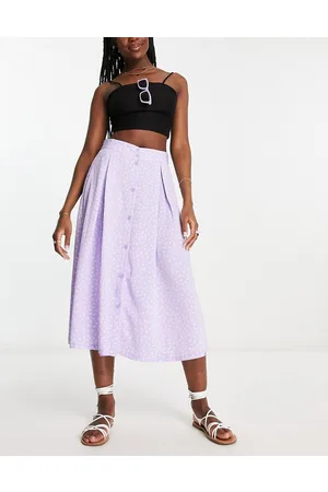 Monki Button through midi skirt in lilac ditsy