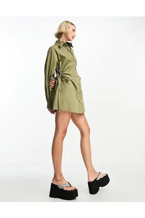 COLLUSION Cut out shirt dress in khaki