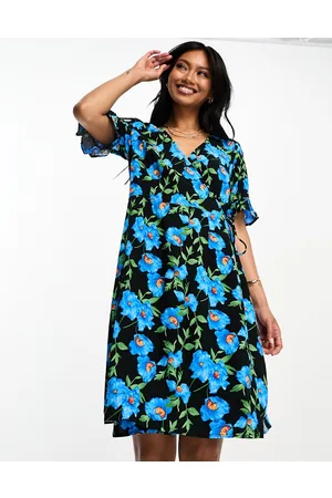 Y.A.S Y.A.S elma mini wrap dress in blue floral print