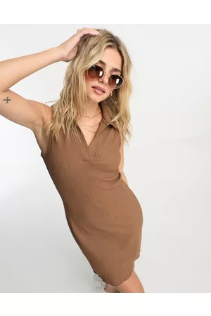 MANGO Collar ribbed mini dress in
