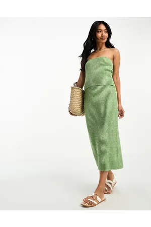 ASOS Knitted midi skirt in textured yarn in khaki co-ord