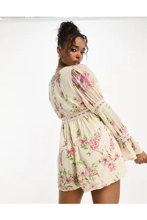 Miss Selfridge Premium embellished festival playsuit with lace insert in floral print