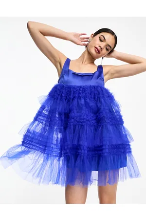 Amy Lynn Bobby tiered tulle mini dress in cobalt