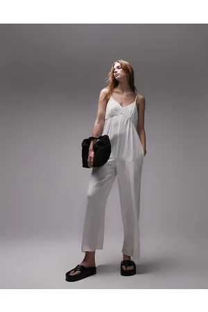 Topshop Plain linen jumpsuit in ivory