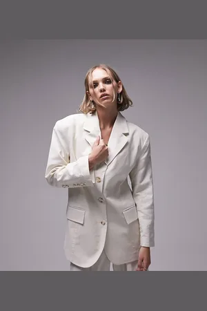 Topshop Petite co-ord linen-blend single breasted blazer in oatmeal