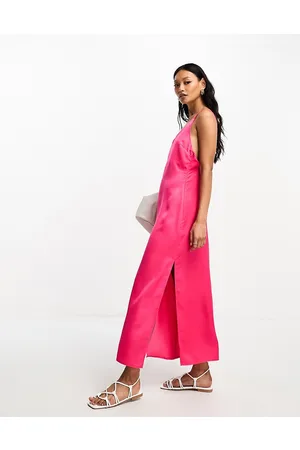 Lola May Satin cross back midi dress in hot
