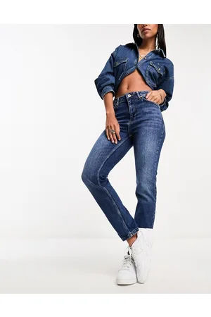 River Island High rise slim mom jean in mid wash