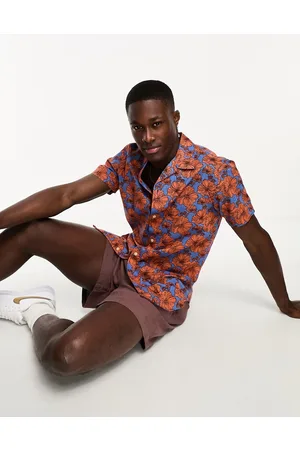 SELECTED Regular fit shirt in floral print in blue and orange