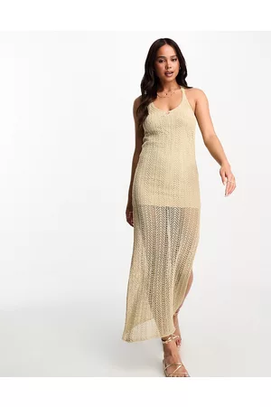 Pull&Bear Crochet maxi dress in beige