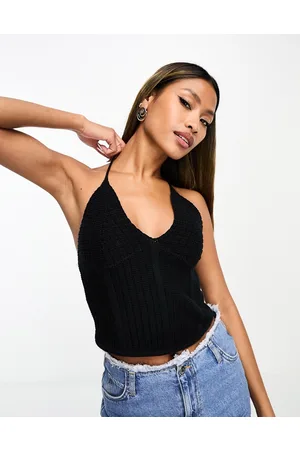 Sixth June Thick knitted halterneck crop top in