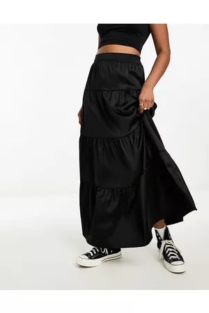 Miss Selfridge Satin tiered maxi skirt in