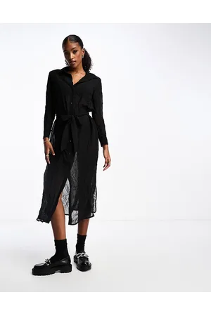 Monki Button front shirt dress with tie waist in