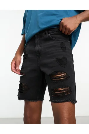 ADPT. Wide fit distressed denim shorts in
