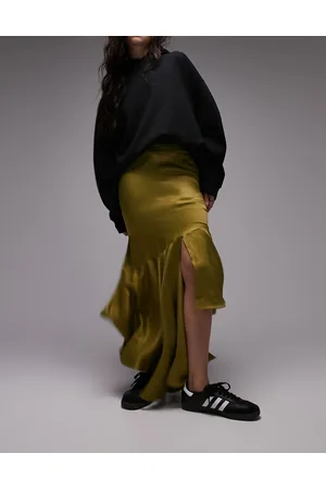 Topshop Cut-about asymmetric maxi skirt in olive