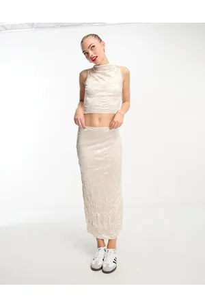 Miss Selfridge Textured column skirt co-ord in cream